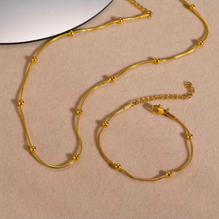 Ball Gold Beaded Necklace & Bracelet Set